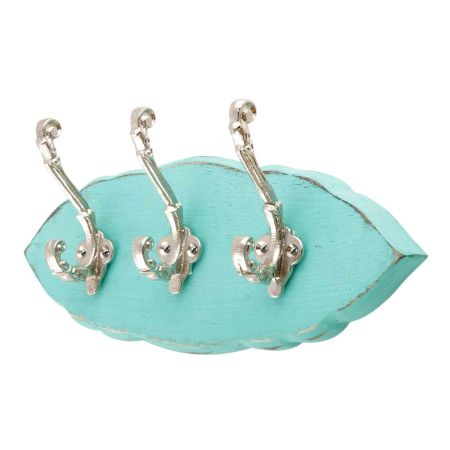 Sea Green Silver Small Wall Wooden Iron Hooks